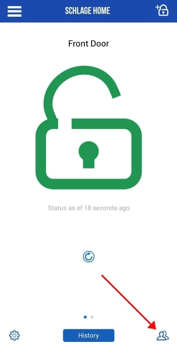 Schlage Home app lock status screen.
