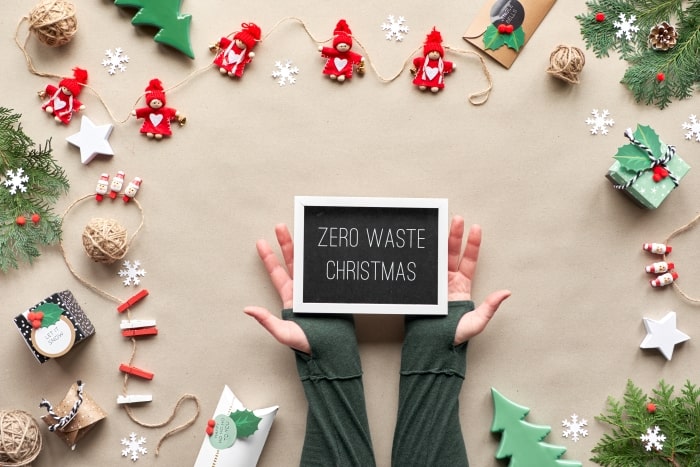 Chalkboard with words Zero Waste Christmas.