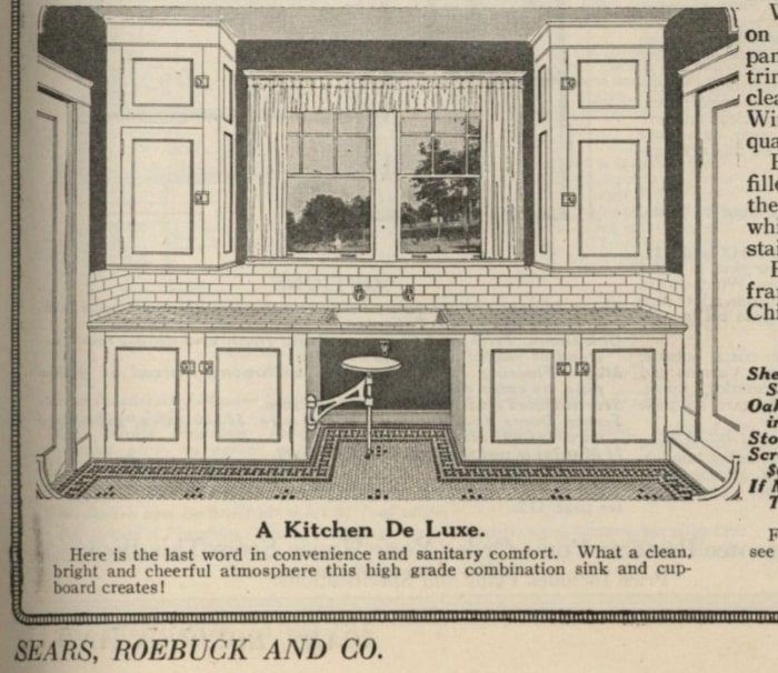 Illustration of 1920s kitchen from Sears, Roebuck and Co catalog.