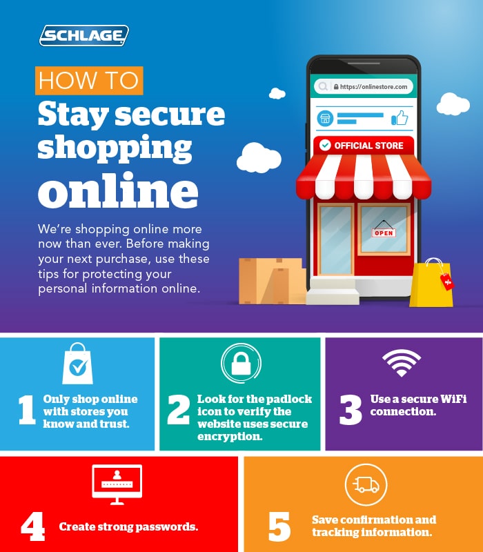 Infographic with online shopping tips for security.