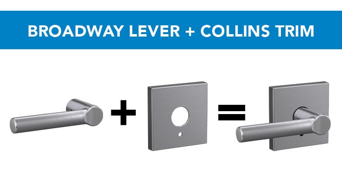 Schlage Broadway lever with Collins trim in Satin Chrome finish.