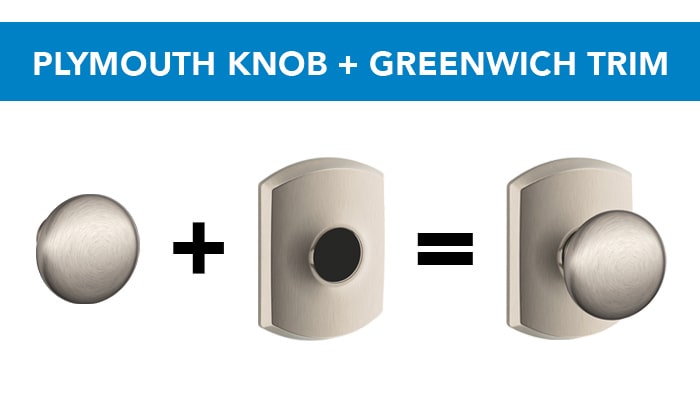 Schlage Plymouth knob with Greenwich trim in Satin Nickel finish.