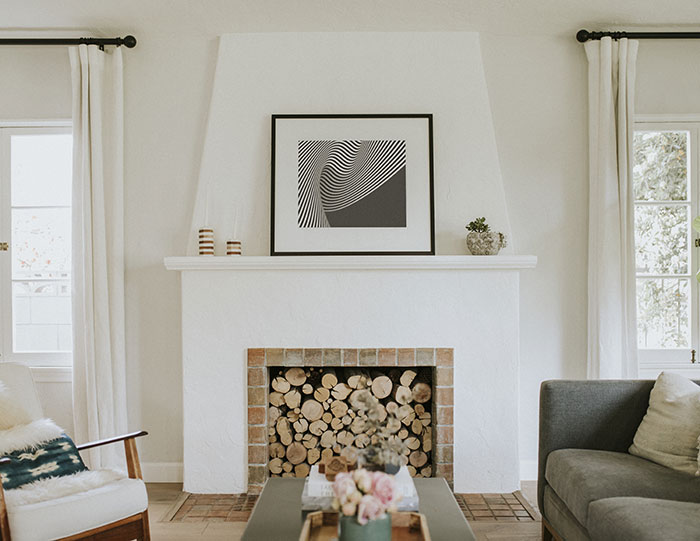 Minimalist fireplace decor.