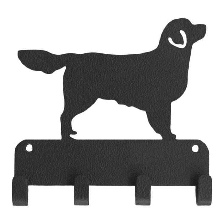 Wall-mounted dog leash and key holder.