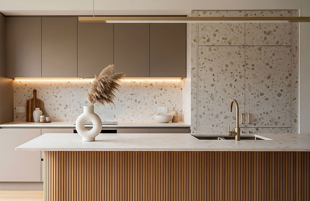 Warm colored kitchen with woodtones