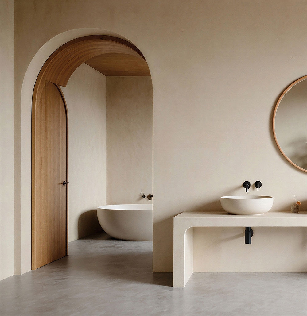 Santa Fe style bathroom with soft white accents
