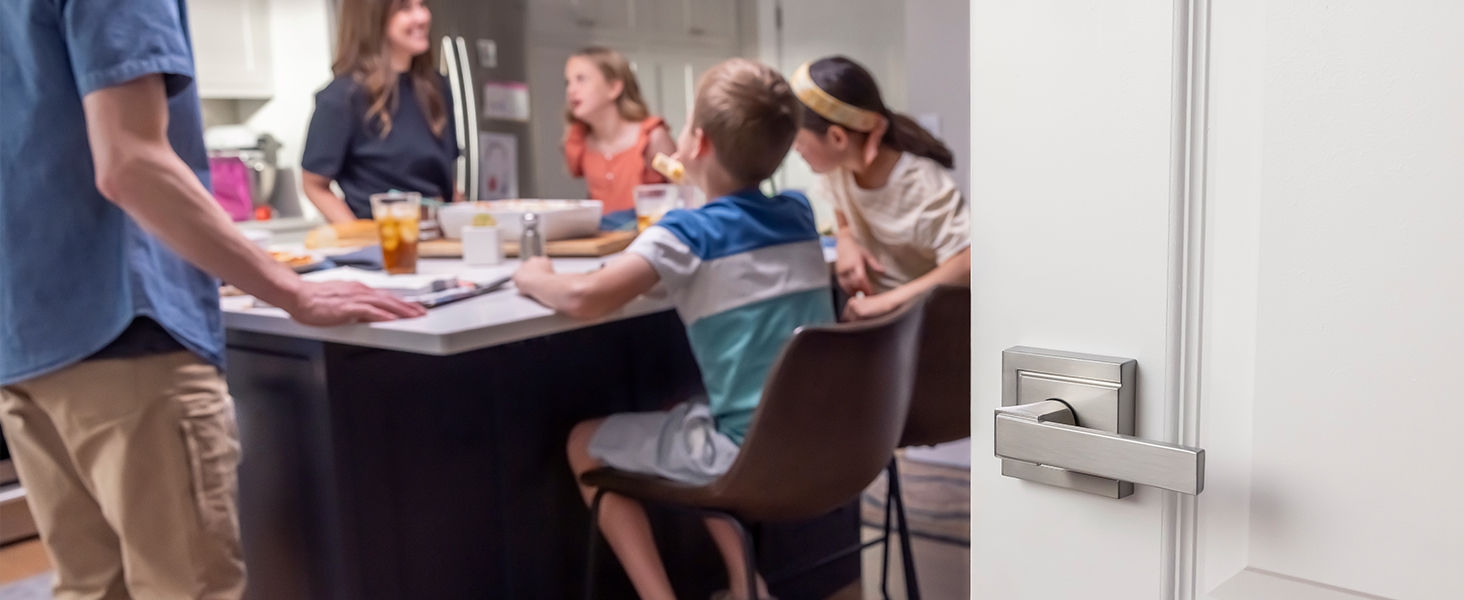 busy family meal in the kitchen