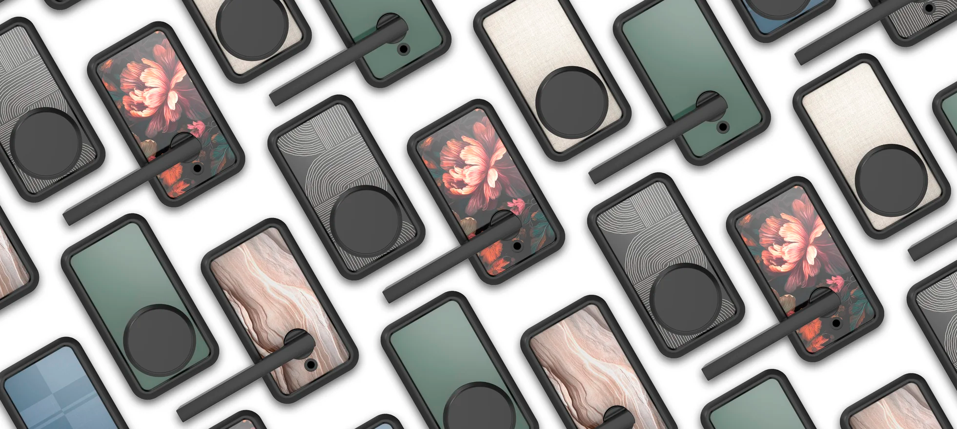 Collection of Pin & Tumbler Mosaic Collection knobs and levers.