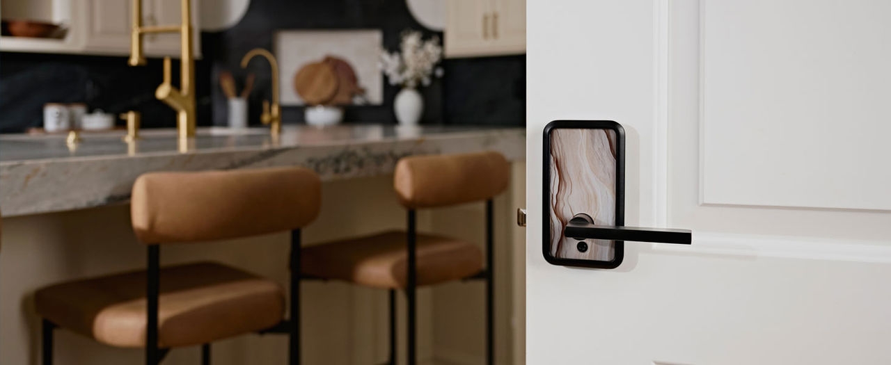 Natural mosaic trim door lever from Pin and Tumbler studio by Schlage.
