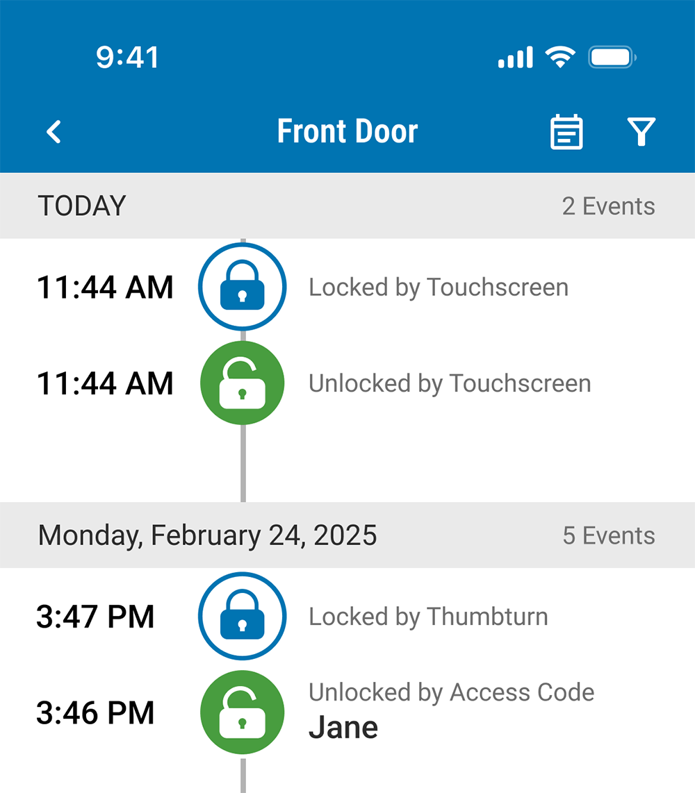 Schlage Home app lock history