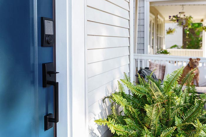 Front door with matte black door hardware