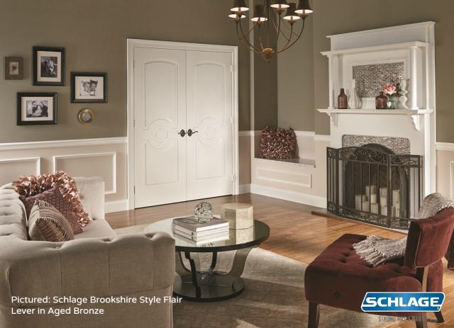 how to start a room makeover like a pro - Transitional Living Room - Schlage Brookshire Style Flair Lever