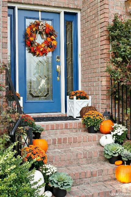Fall color palettes - Indigo and orange porch decor - Schlage