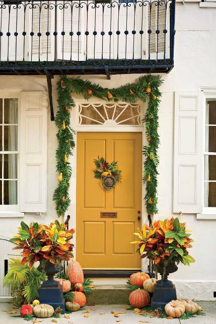 Fall color palettes - Yellow porch decor - Schlage