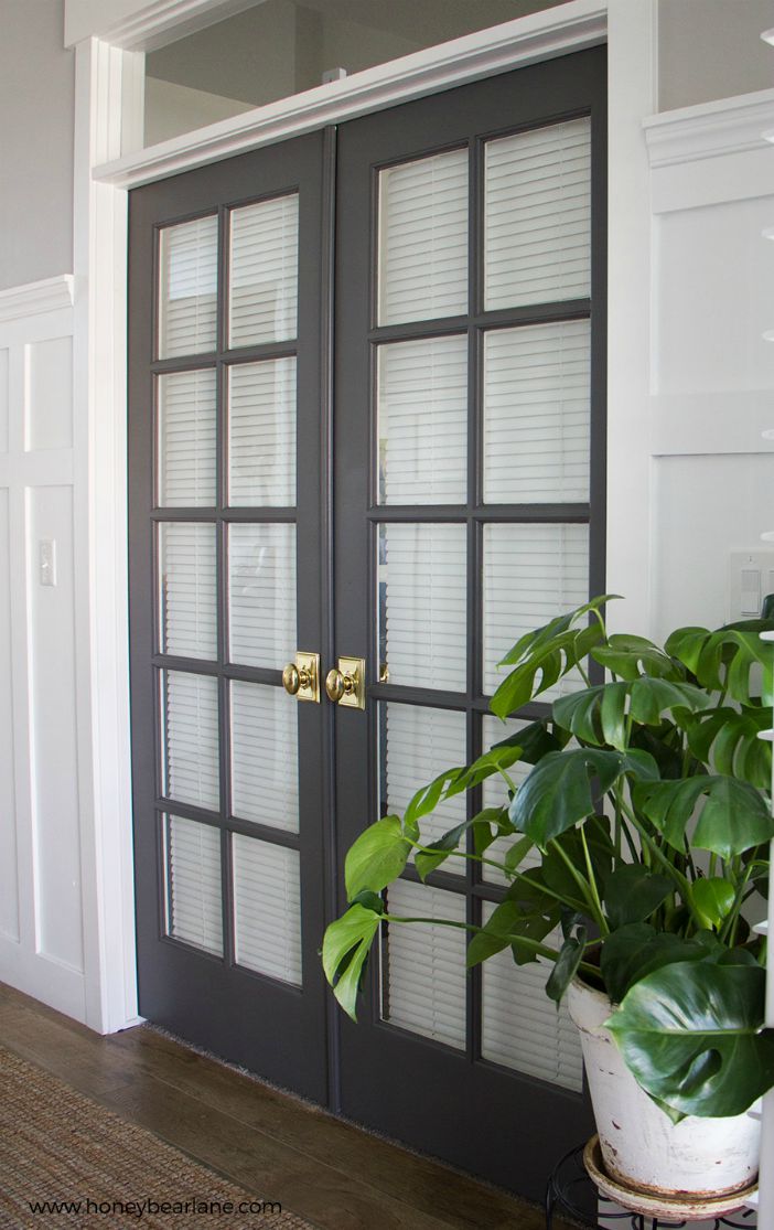 French doors - Bright brass door knobs - Schlage