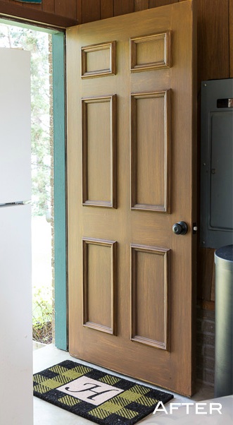 Exterior Door Makeover - Faux wood paint - In My Own Style - Schlage
