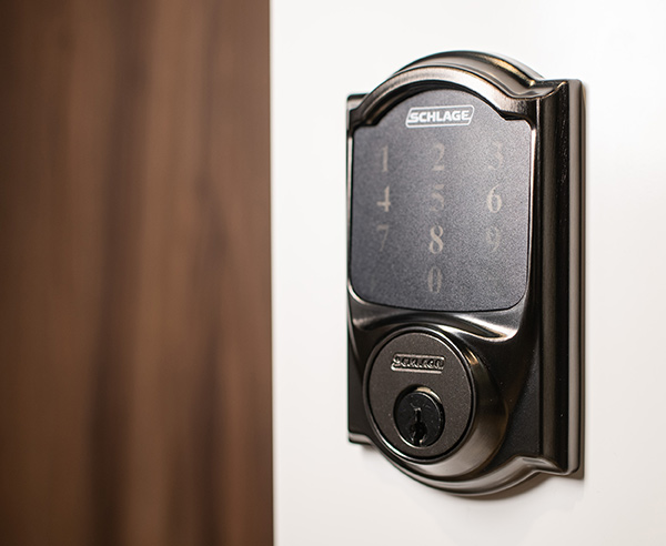 Schlage Connect Smart Deadbolt with Camelot Trim in new black stainless finish.