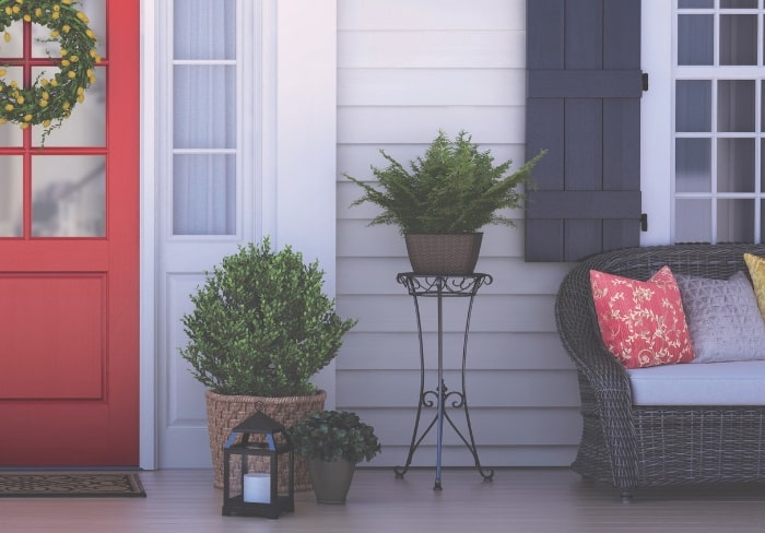 Potted plants on front porch for Mother's Day gift.