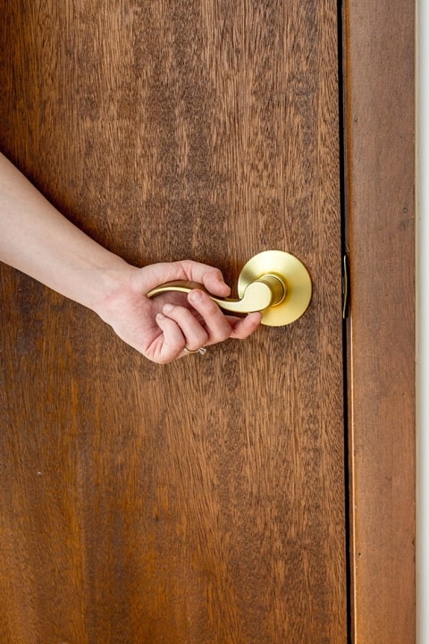 Hollow core door with Schlage Accent lever in Satin Brass.