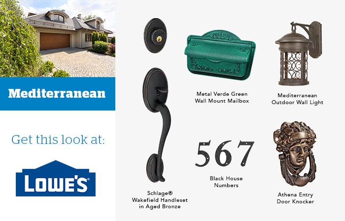 Mediterranean door knocker and hardware pairings mood board.