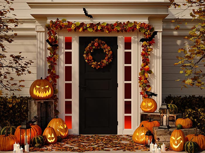 Spooky Halloween front door.