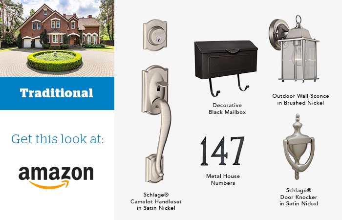 Traditional door knocker and hardware pairings mood board.