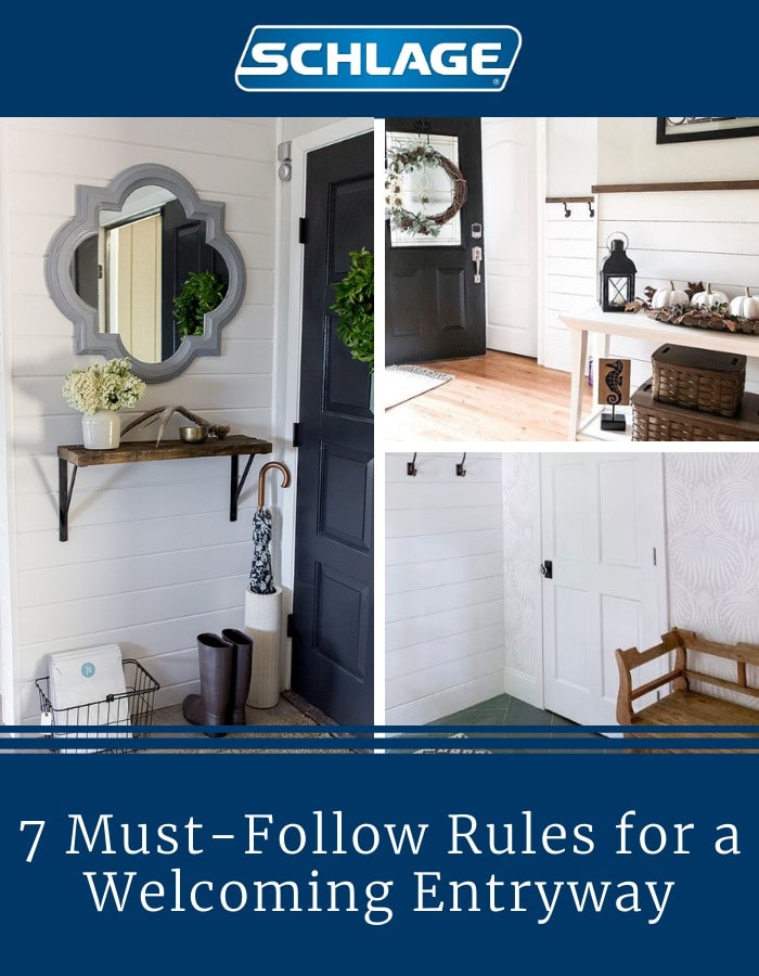 Collage of entryway images with blog post title Rules for welcoming entryway.