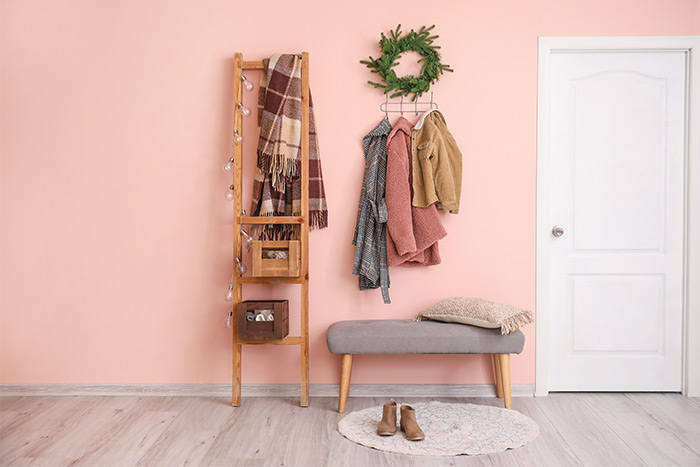 Winter mudroom accessories and items.