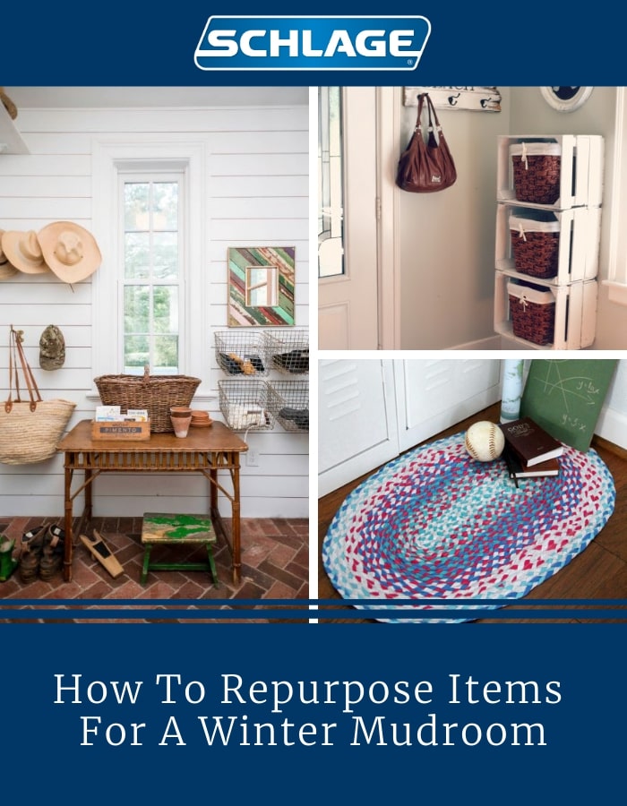Winter mudroom accessories and items.