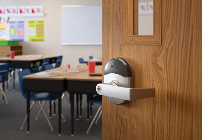 Schlage classroom door lever.