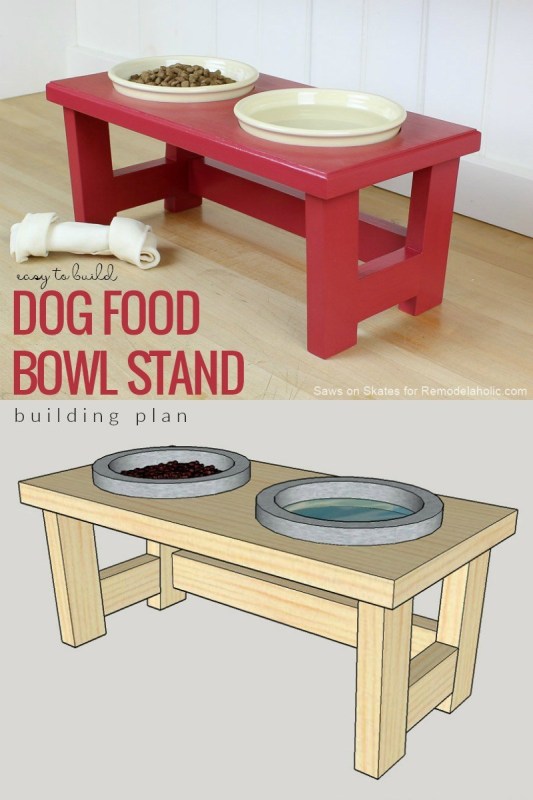 DIY dog food bowl stand.