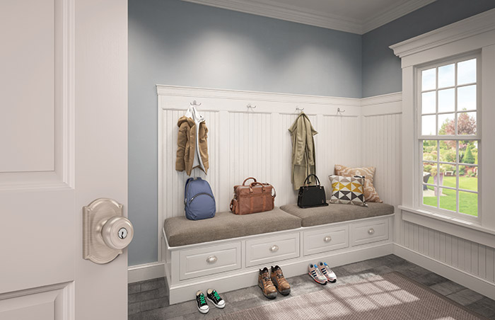 Mudroom with Schlage keyed Georgian door knob.