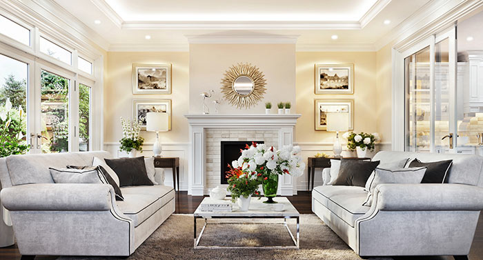 Traditional and glamorous living room.