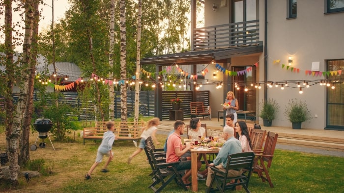 Outdoor family dinner party.