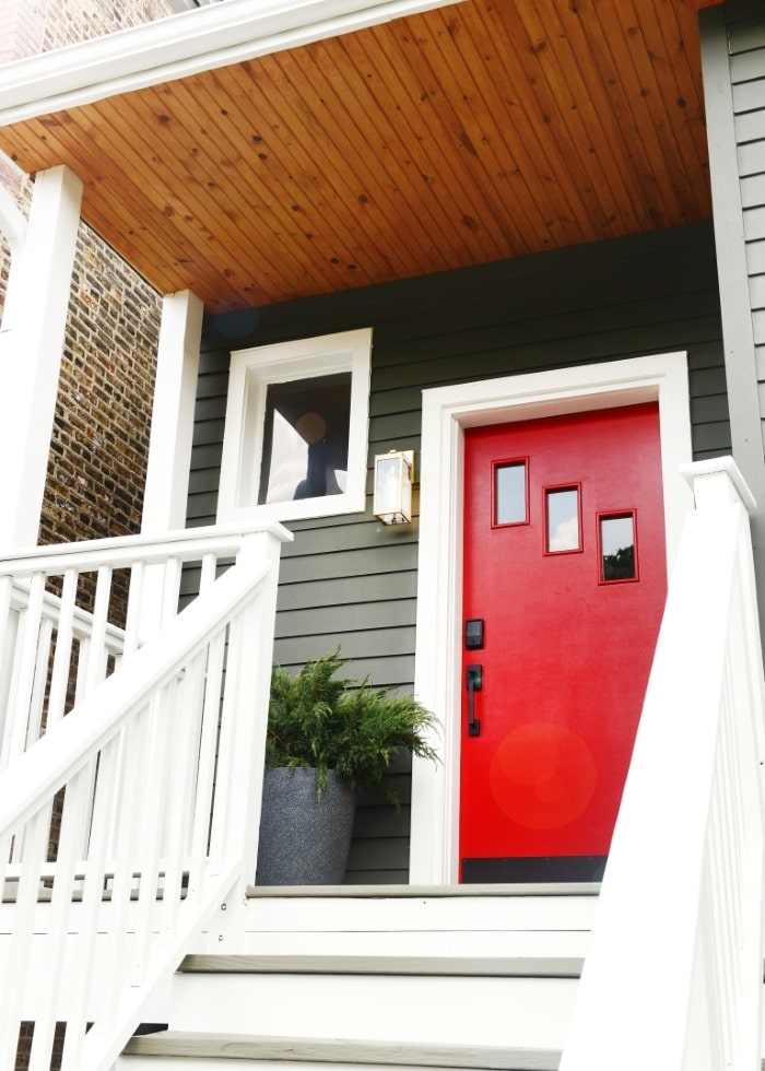 Red front door with Schlage Encode smart lock.