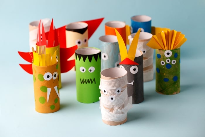 Halloween Monsters made from toilet paper rolls.