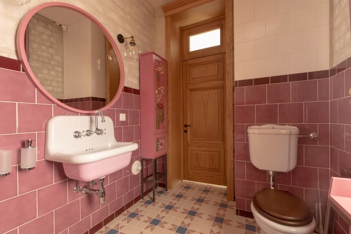 Vintage pink bathroom.