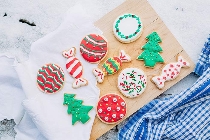 Iced Christmas sugar cookies.