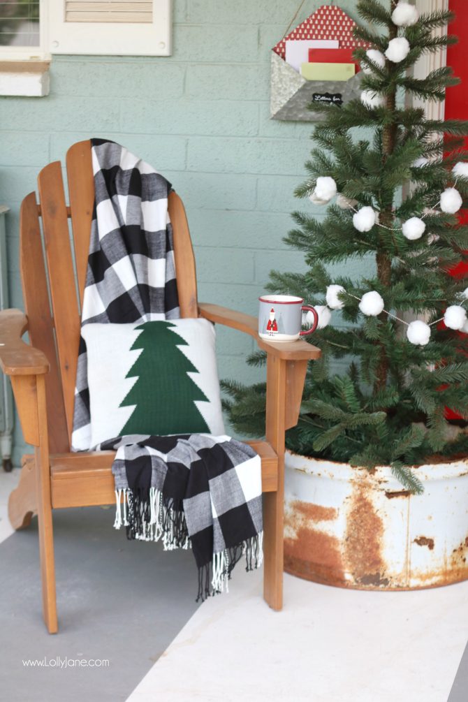Easy Christmas decor porch pom pom garland.