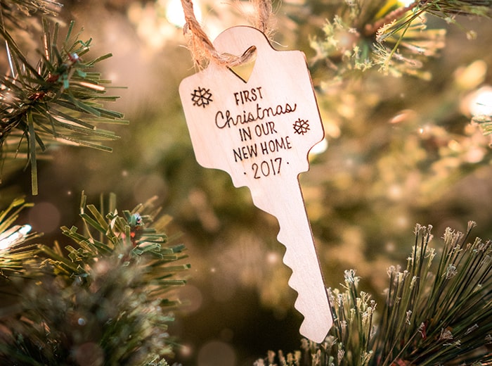 Engraved house key ornament