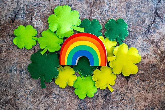 St. Patrick's Day felt rainbow and four leaf clovers.