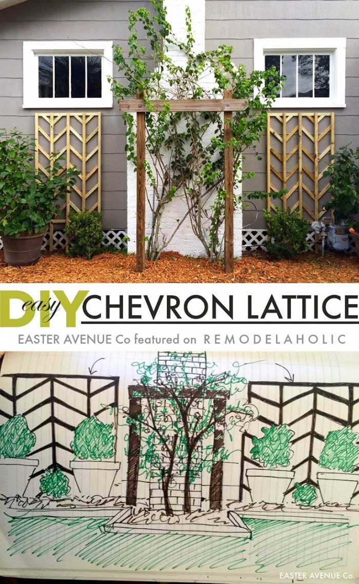 DIY chevron lattice for flower beds.