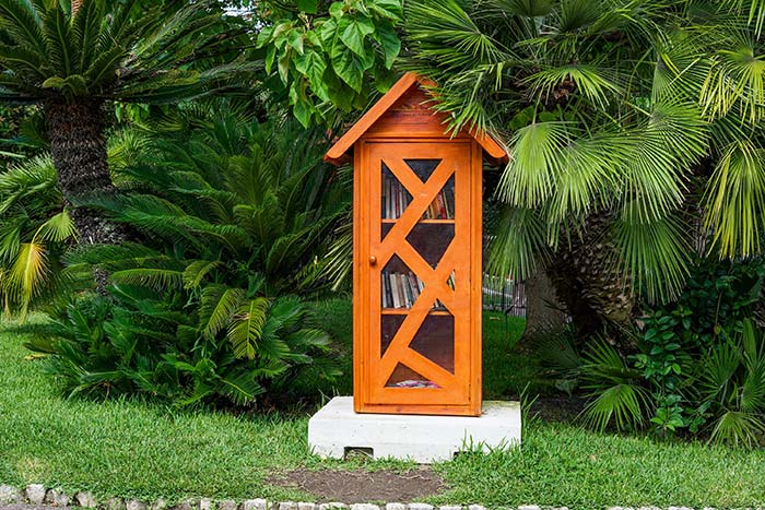 Little Free Libary with modern book cabinet.