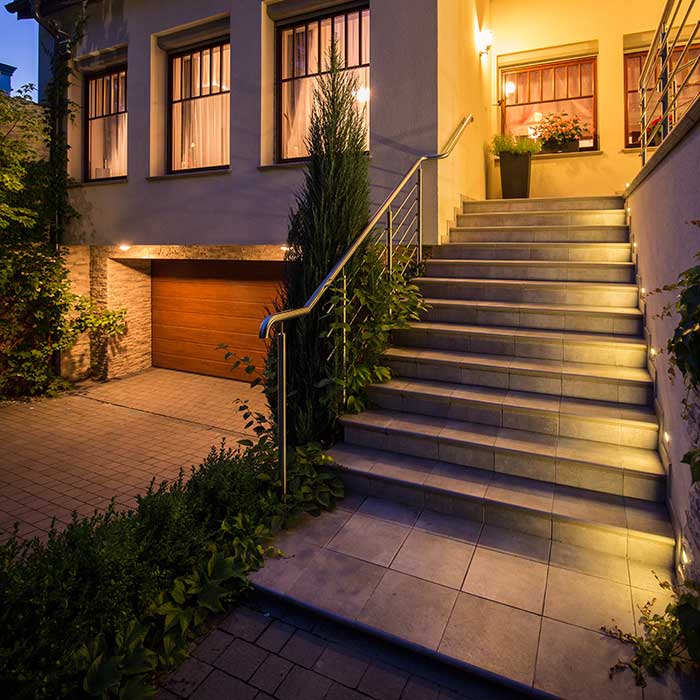 Front porch steps lighting.