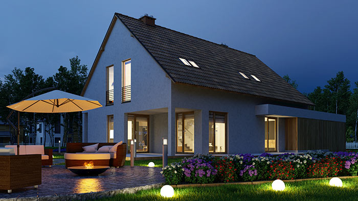 Modern home exterior lighting at night