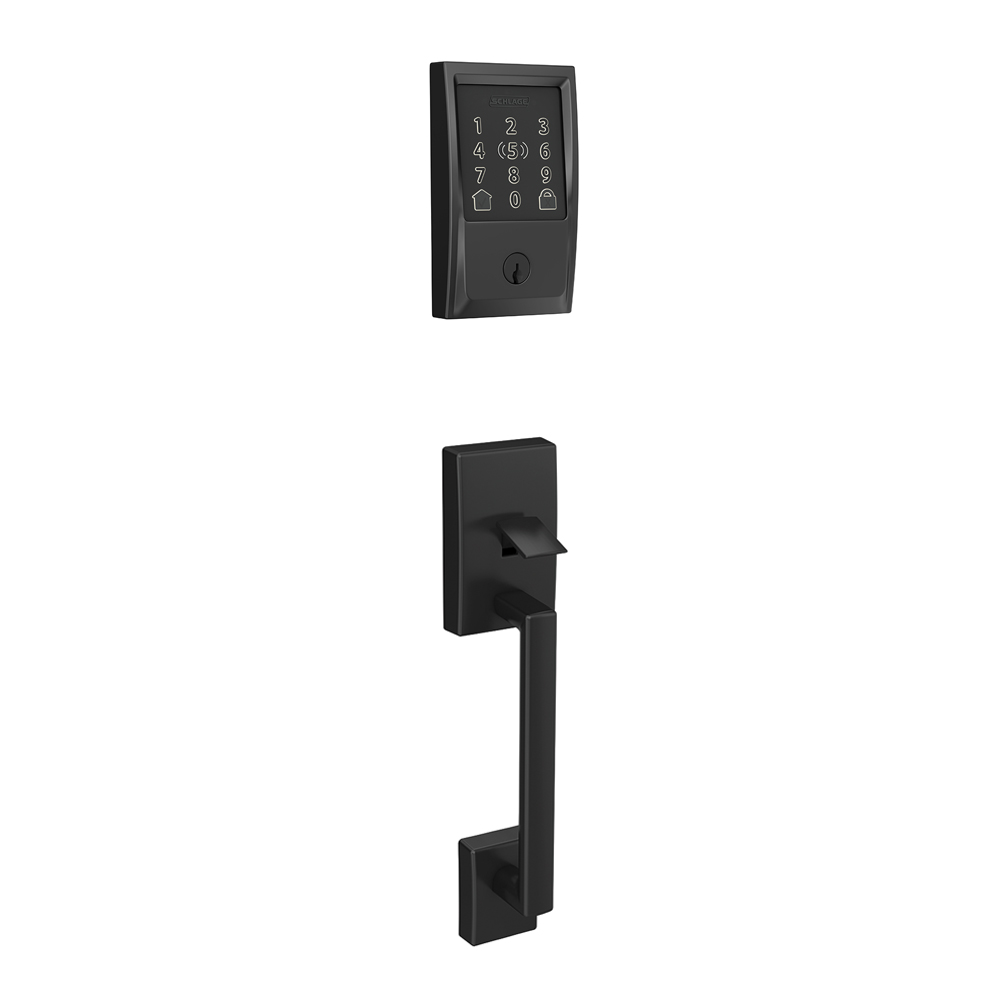 Schlage Encode Plus™ Smart WiFi Deadbolt with Century trim and Century front entry handle in Matte Black ;