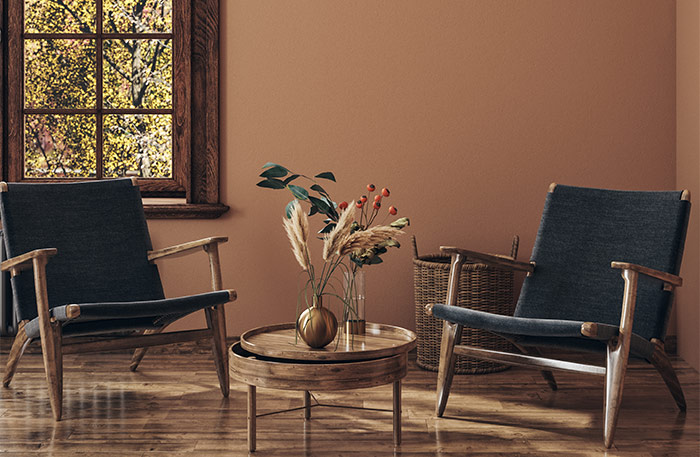 Sitting area with brown neutral color scheme.