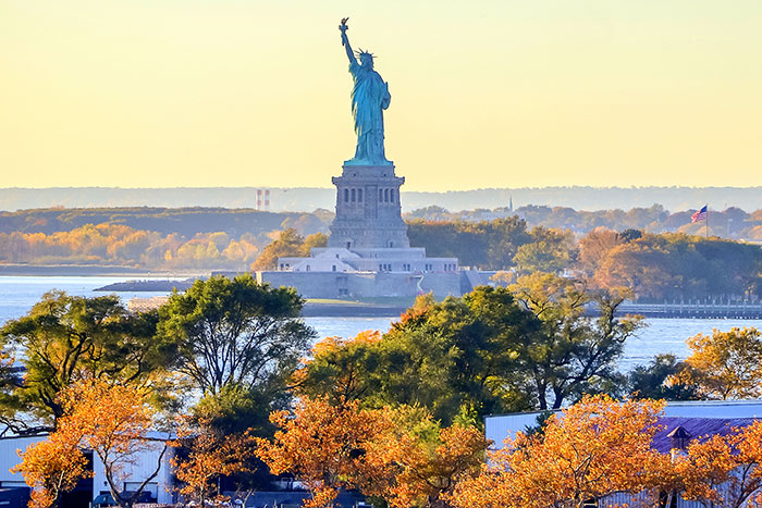 Statue of Liberty, New York City landscape.