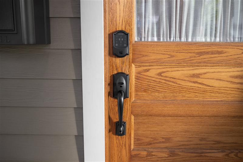 Front door with a Schlage Encode Plus smart lock and front entry handle