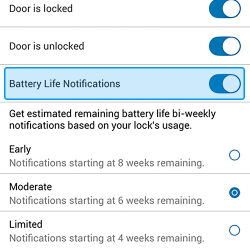 close up of lock settings screenshot in the Schlage Home App